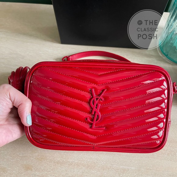 ❌SOLD❌ NEW SAINT LAURENT Lou Mini Matelassé Patent Leather Camera Bag RED - Picture 2 of 12
